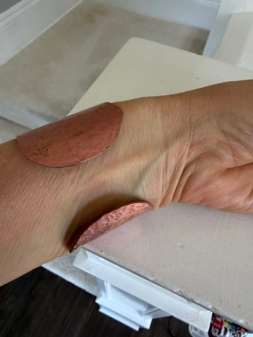 Copper Hammered Cuff Bracelet - Rose Copper Fashion Bangle
